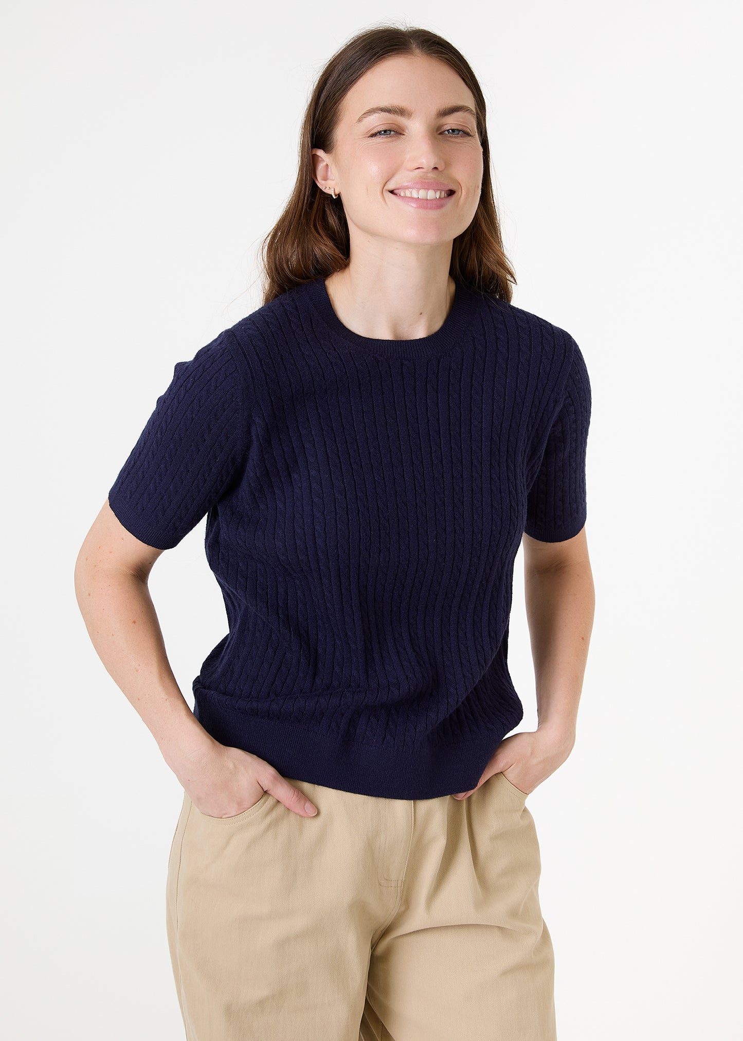 Cable Short Sleeve Jumper - Navy