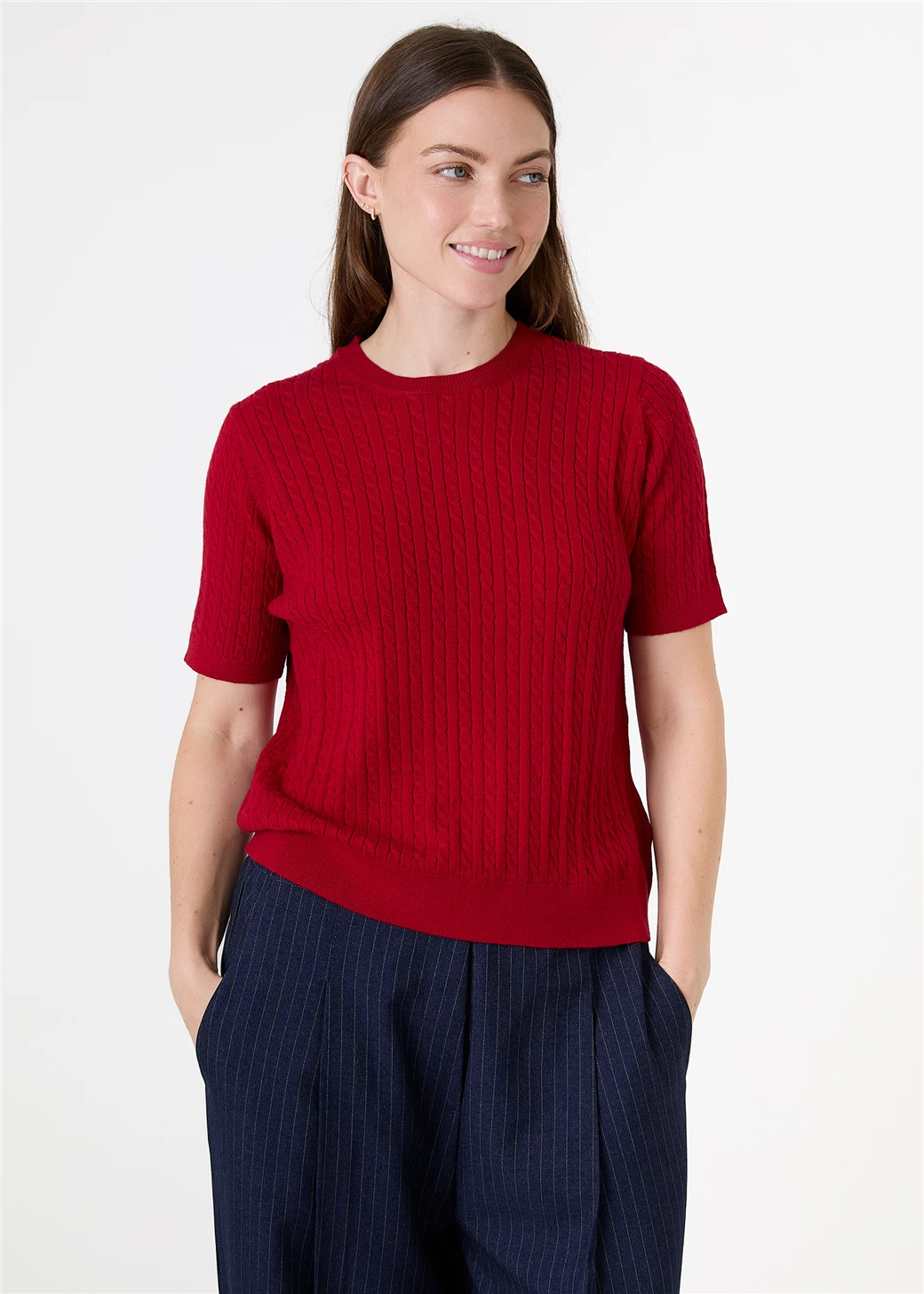 Cable Short Sleeve Jumper - Red