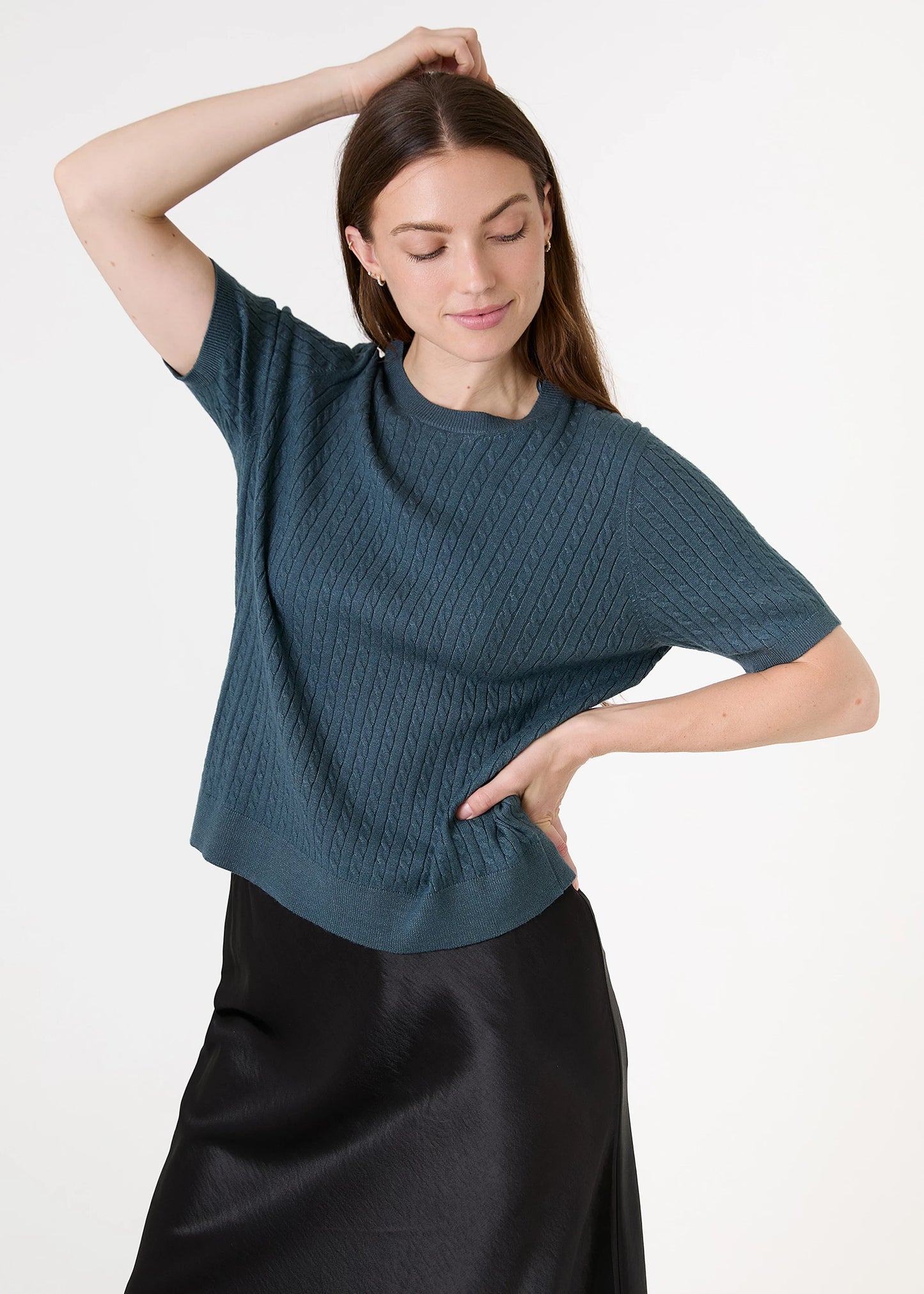 Cable Short Sleeve Jumper - Teal