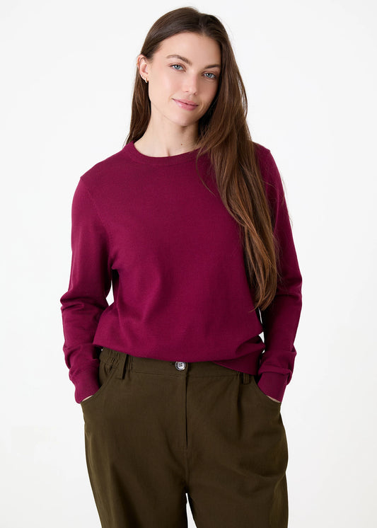 Fitted Crew Neck Long Sleeve Jumper - Burgundy