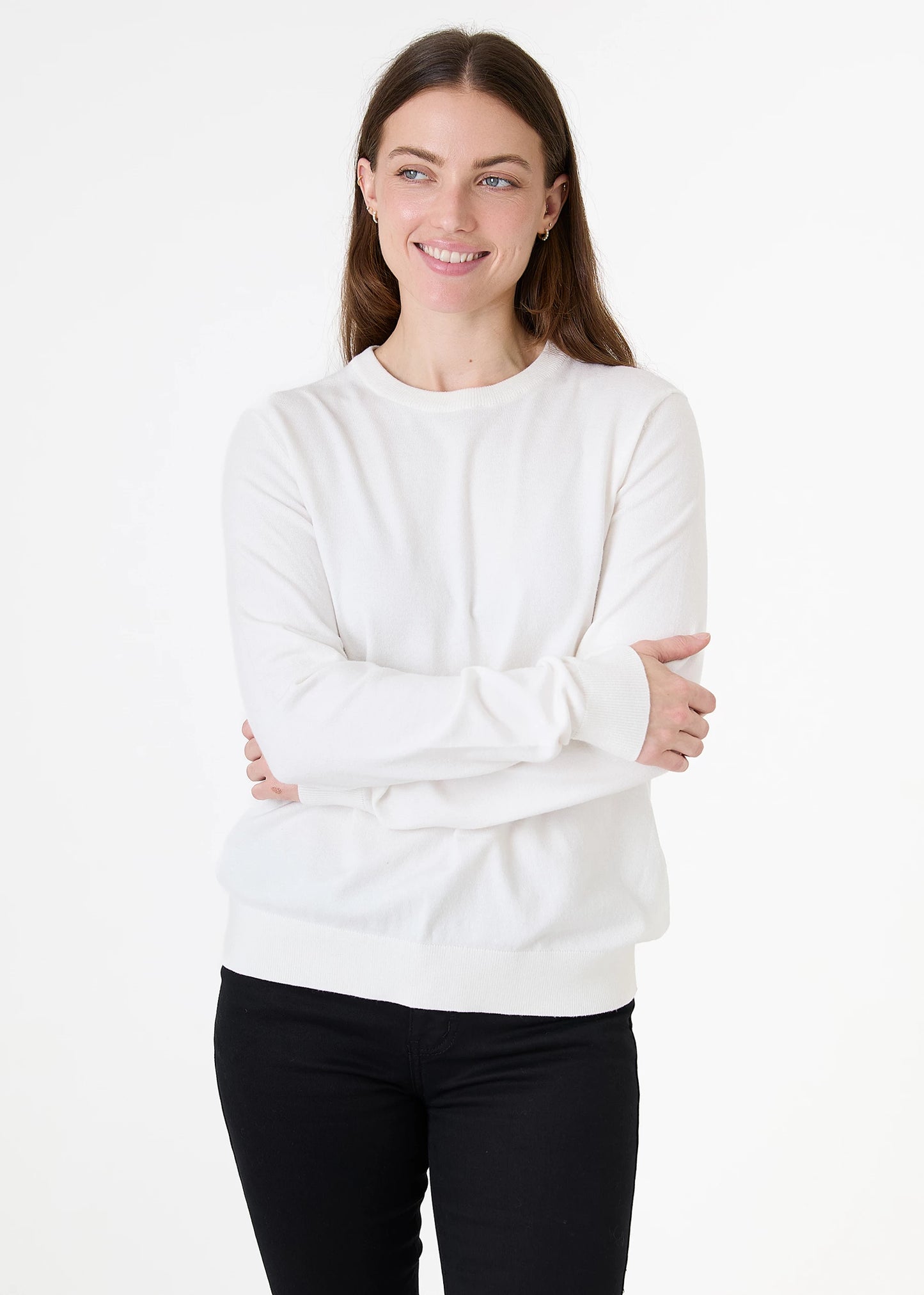 Fitted Crew Neck Long Sleeve Jumper - Ivory