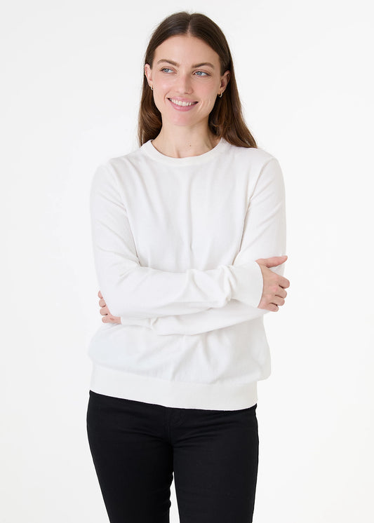 Fitted Crew Neck Long Sleeve Jumper - Ivory