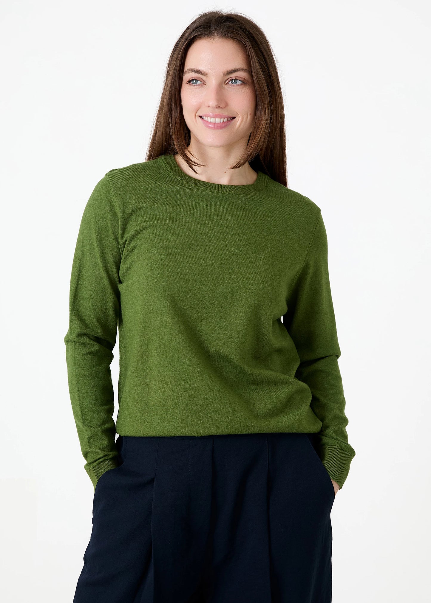 Fitted Crew Neck Long Sleeve Jumper - Green