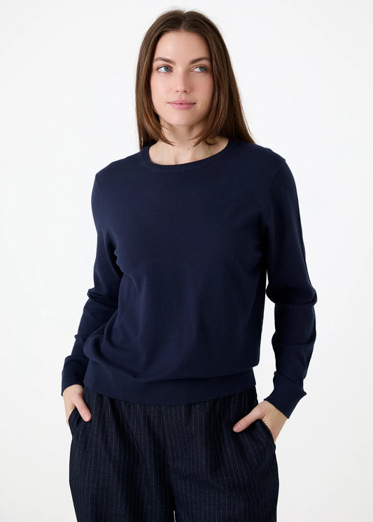 Fitted Crew Neck Long Sleeve Jumper - Navy