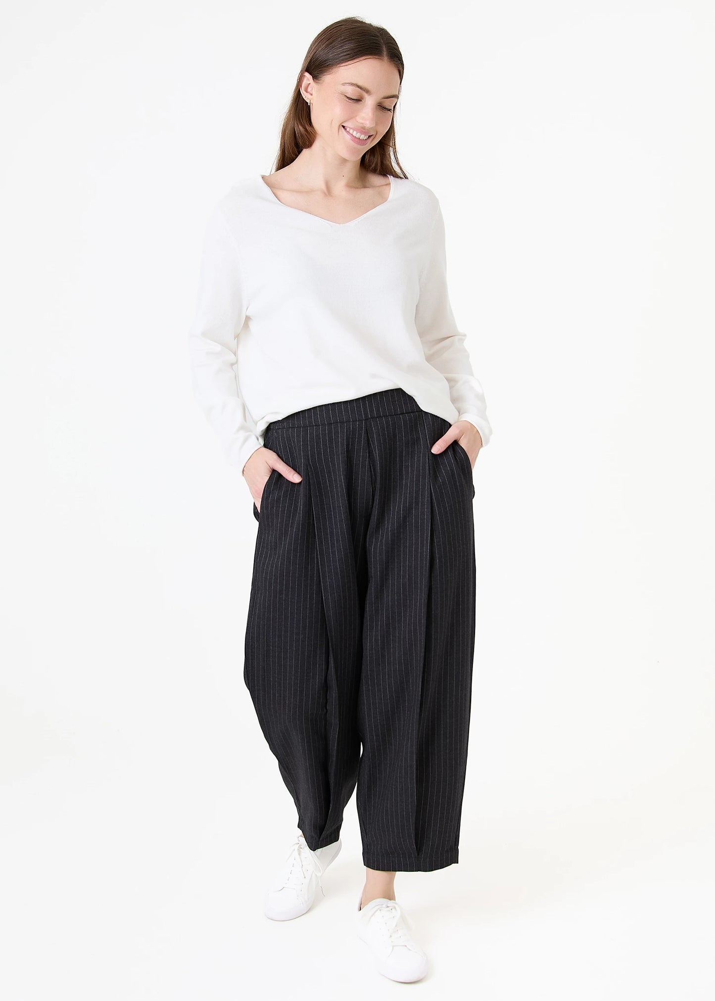Pinstripe Front Pleat Trouser - Charcoal & White