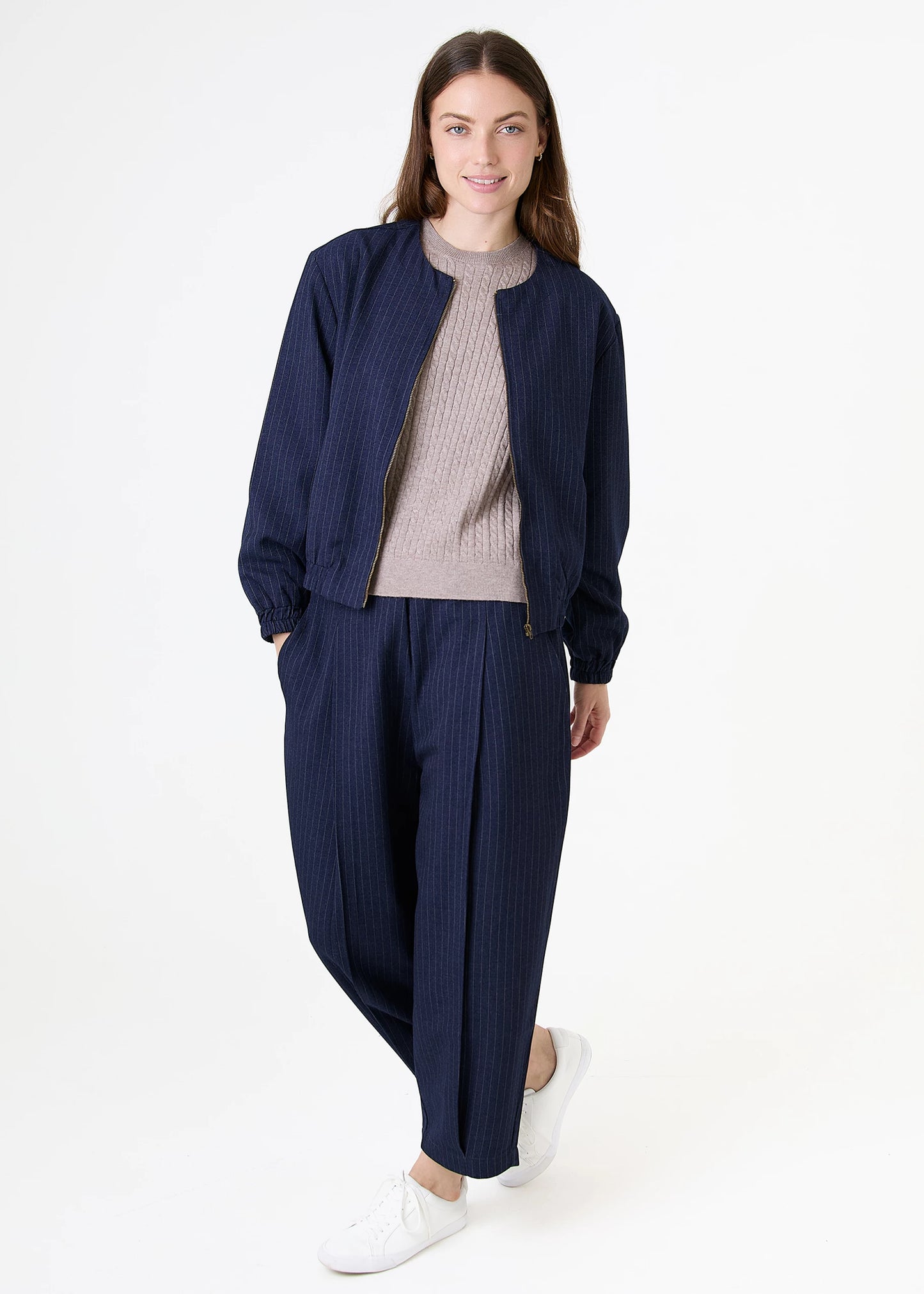 Pinstripe Front Pleat Trouser - Navy & White