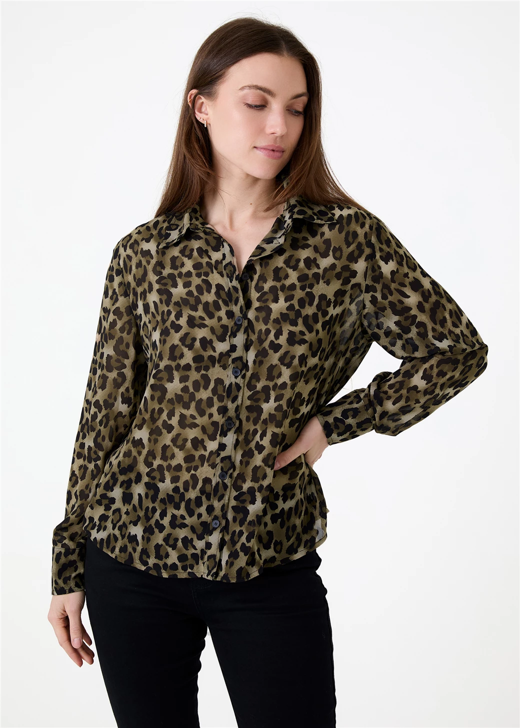 Leopard Print Chiffon Shirt - Green