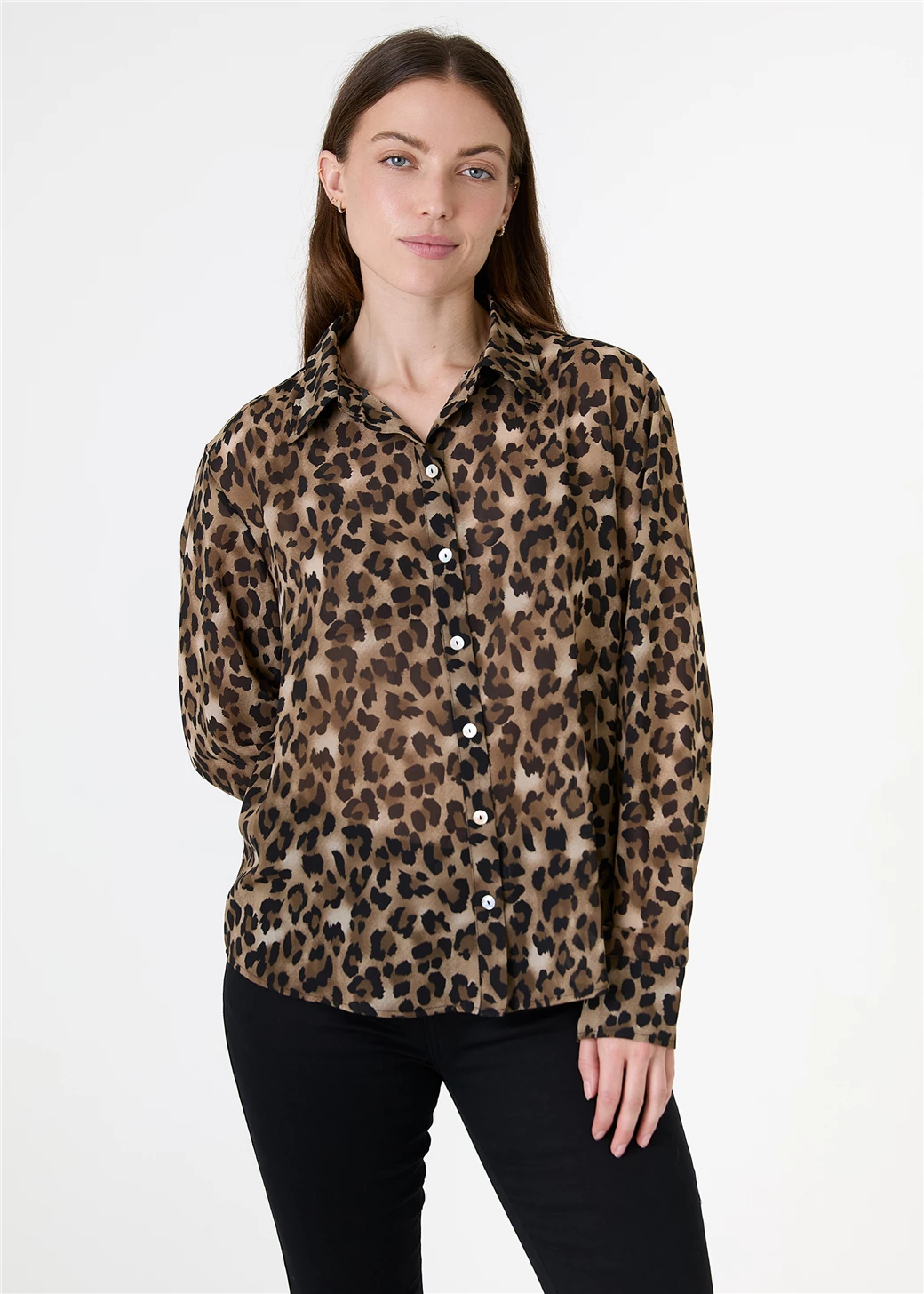 Leopard Print Chiffon Shirt - Brown