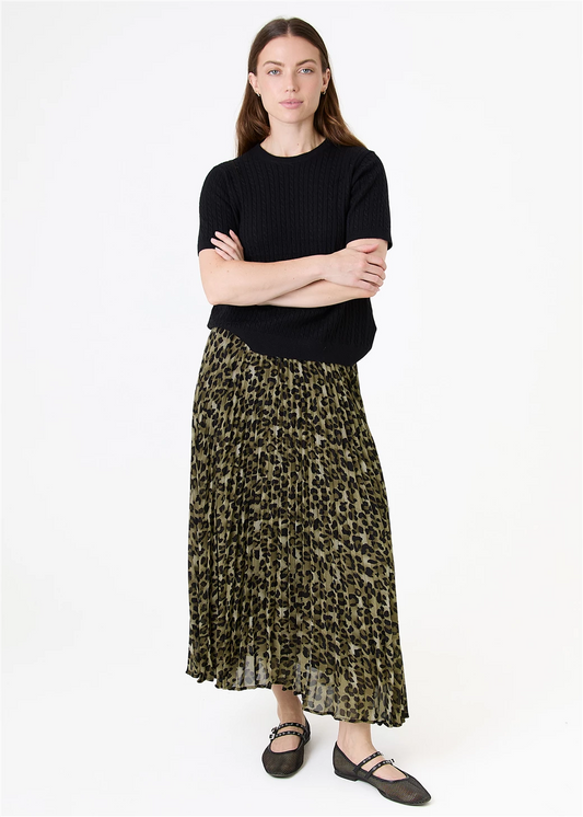 Leopard Print Chiffon Pleated Skirt - Green