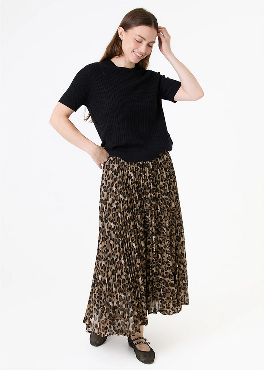 Leopard Print Chiffon Pleated Skirt - Brown