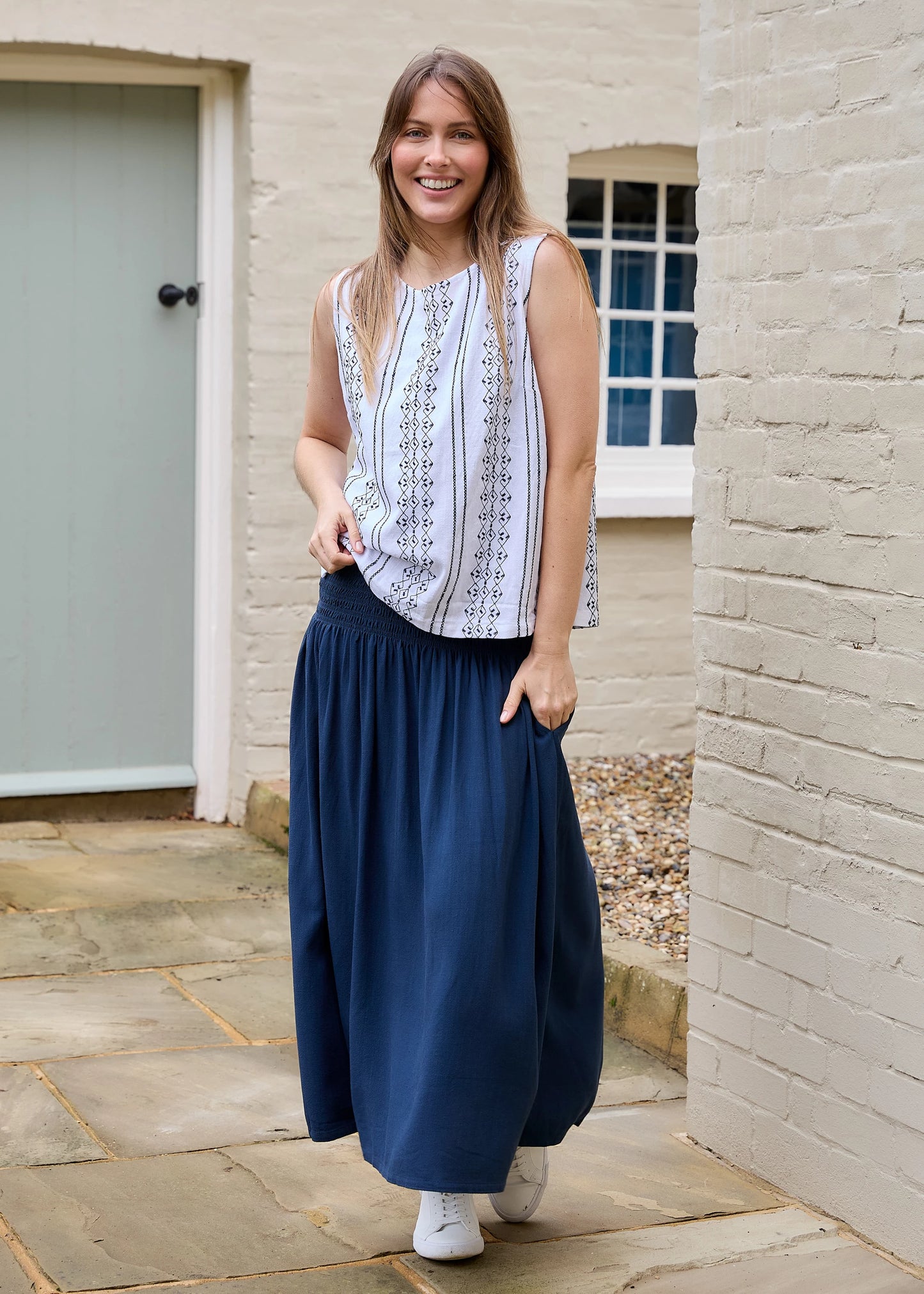 Shirred Waist Linen Mix Maxi Skirt / Sundress - Various Colours