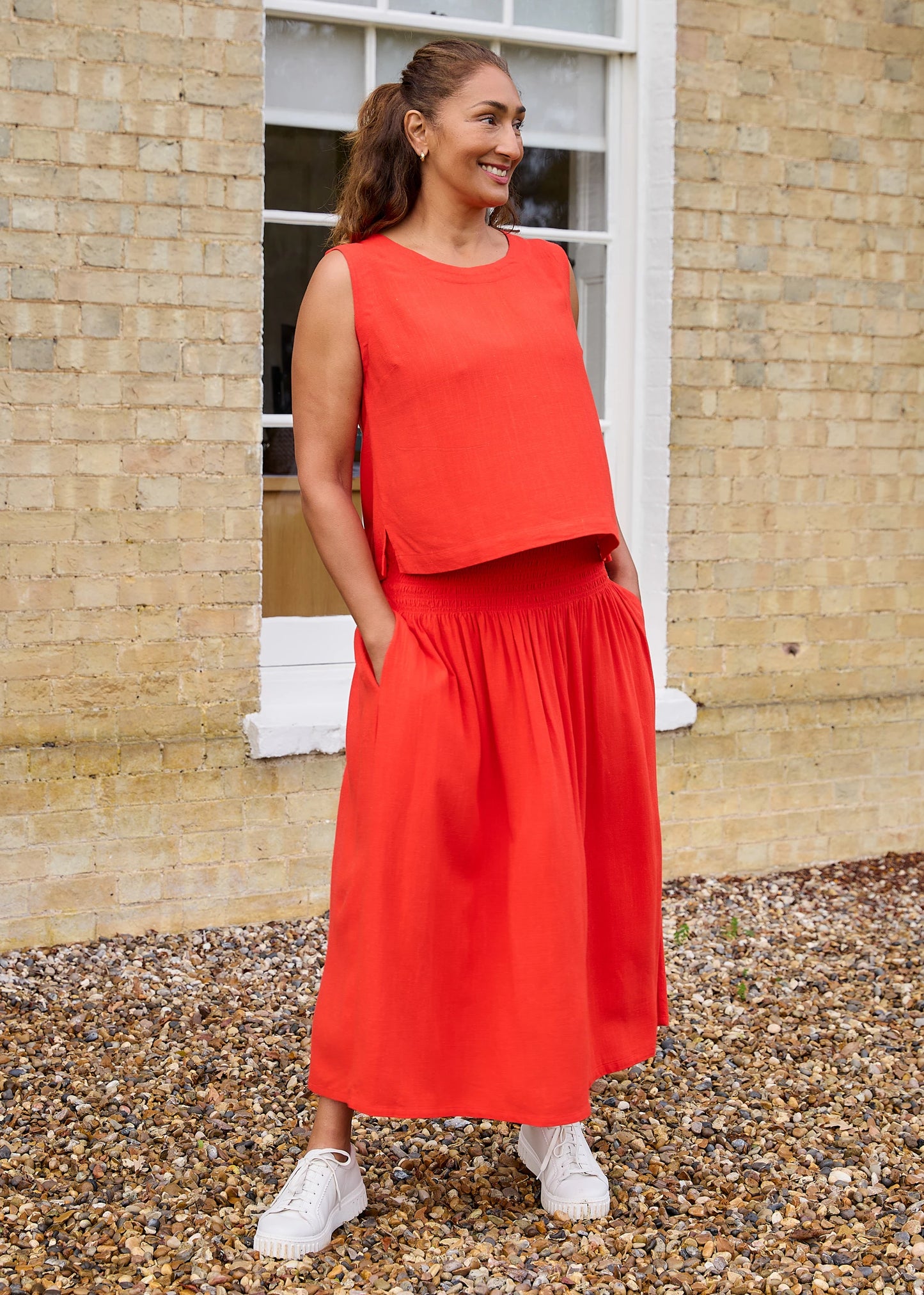 Shirred Waist Linen Mix Maxi Skirt / Sundress - Various Colours