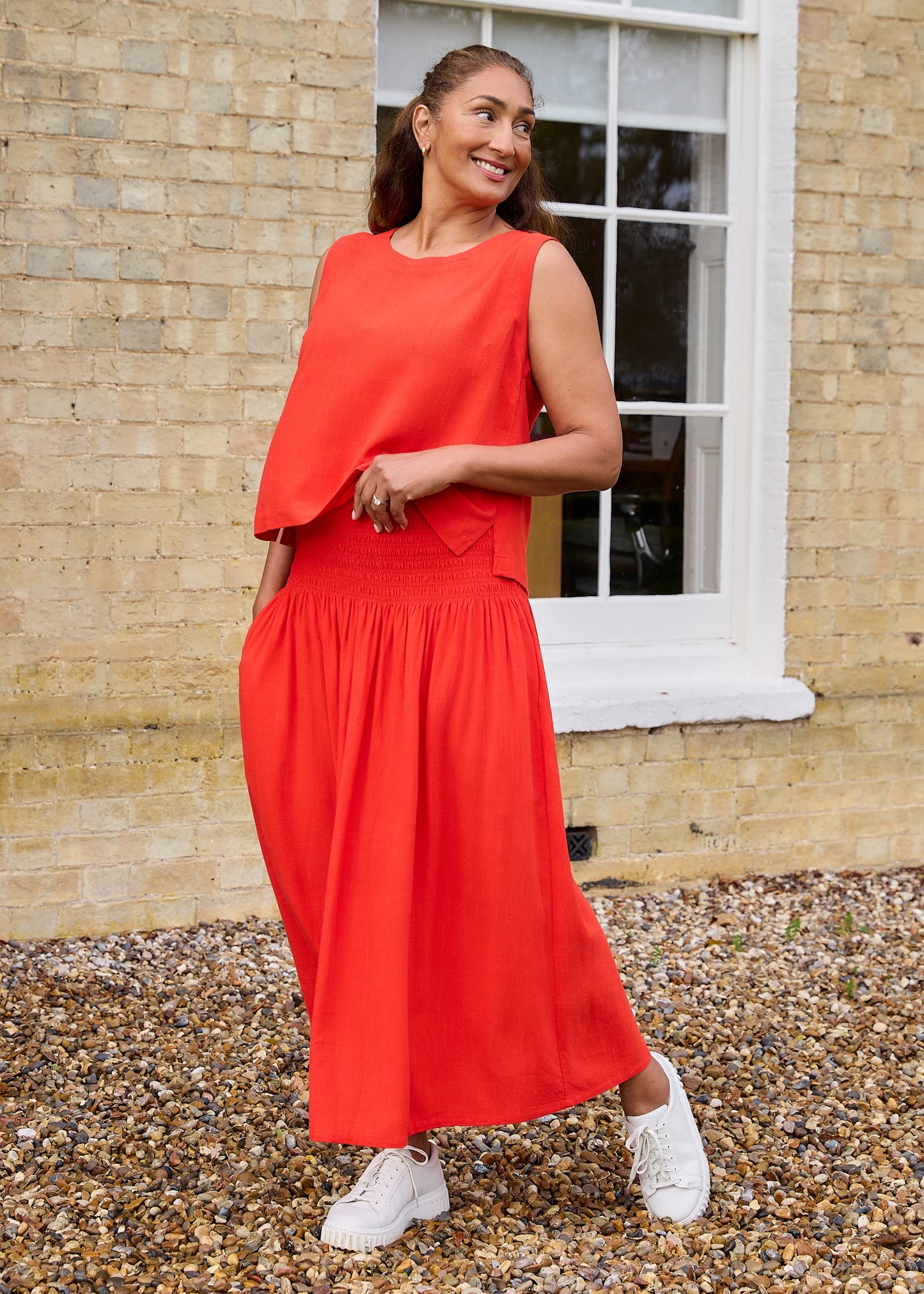 Shirred Waist Linen Mix Maxi Skirt / Sundress - Various Colours
