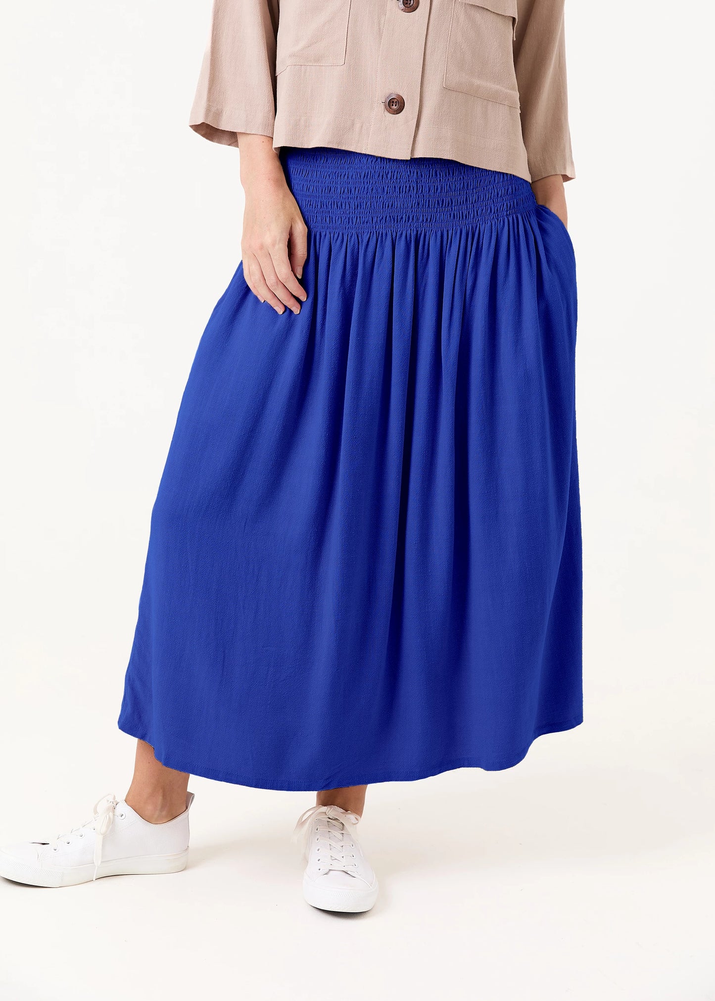 Shirred Waist Linen Mix Maxi Skirt / Sundress - Various Colours