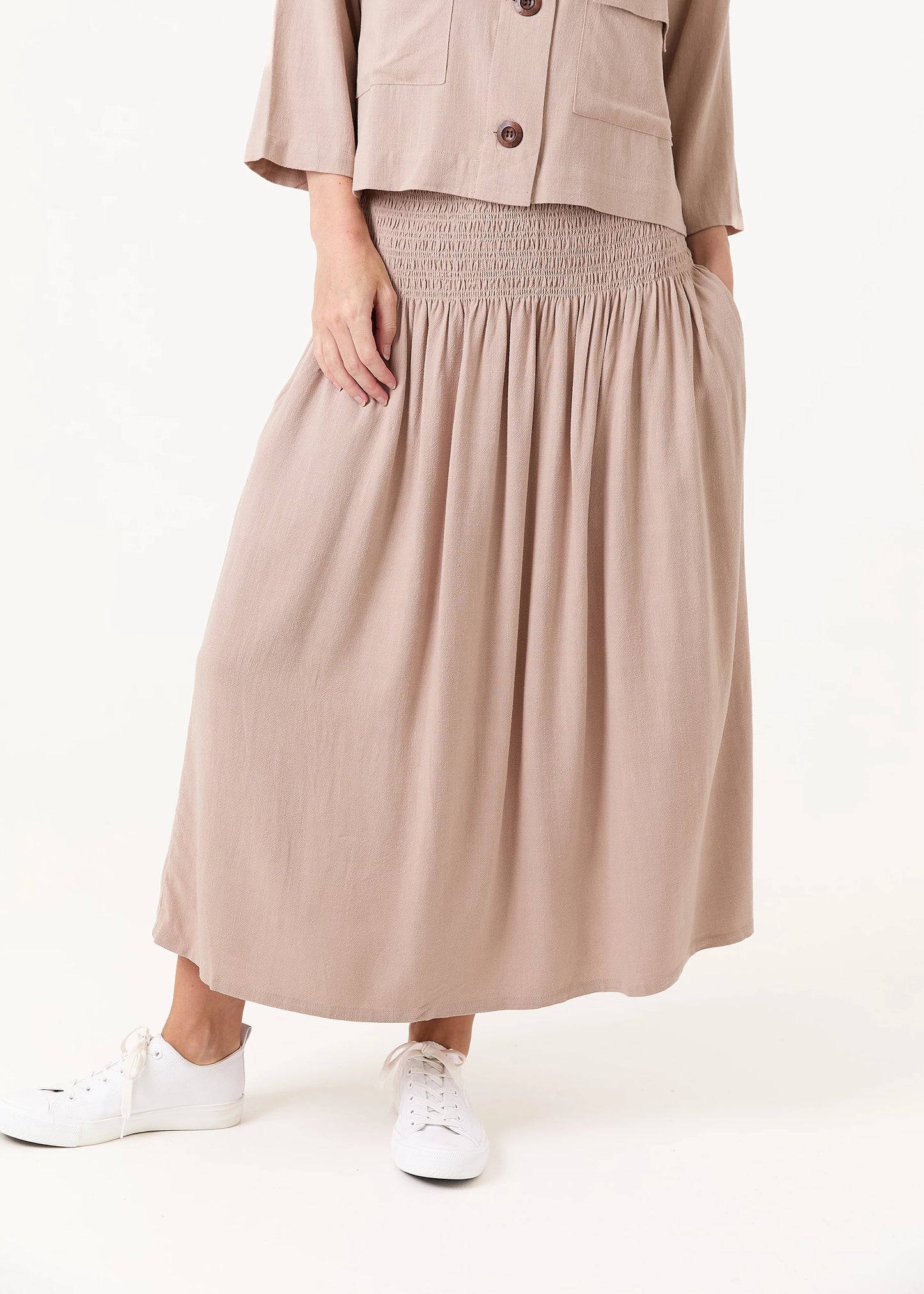 Shirred Waist Linen Mix Maxi Skirt / Sundress - Various Colours
