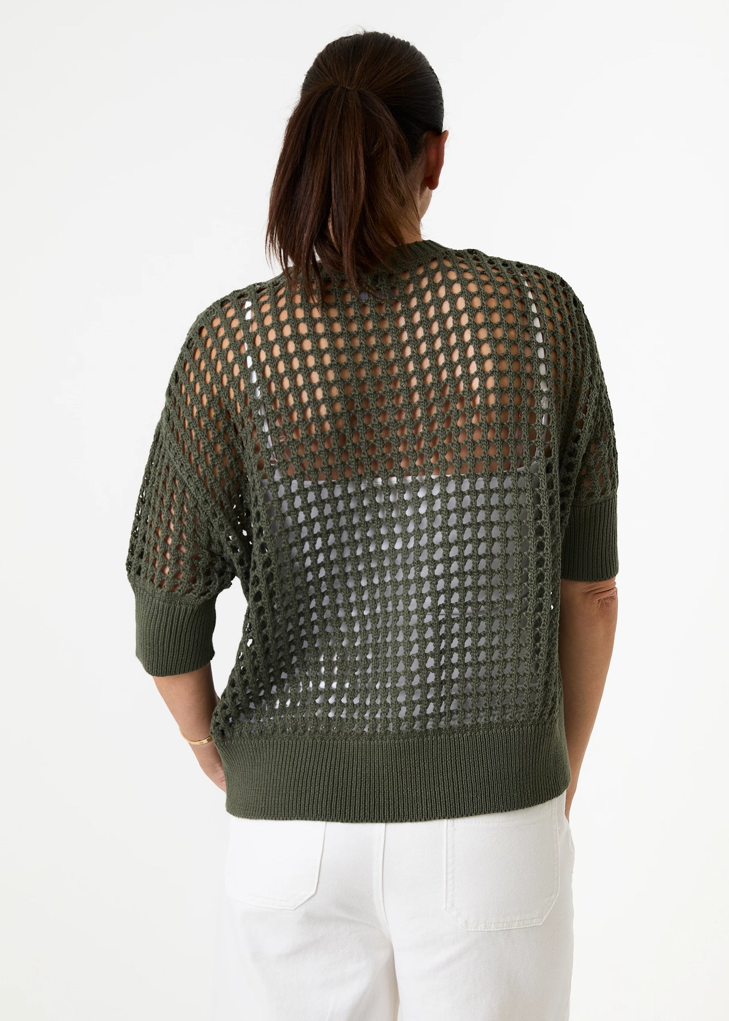 Cotton Mix Crew Neck Holes Button Cardigan / Jumper - Various Colours