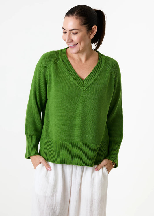 Cotton Mix Roll Edge v Neck Jumper - Various Colours