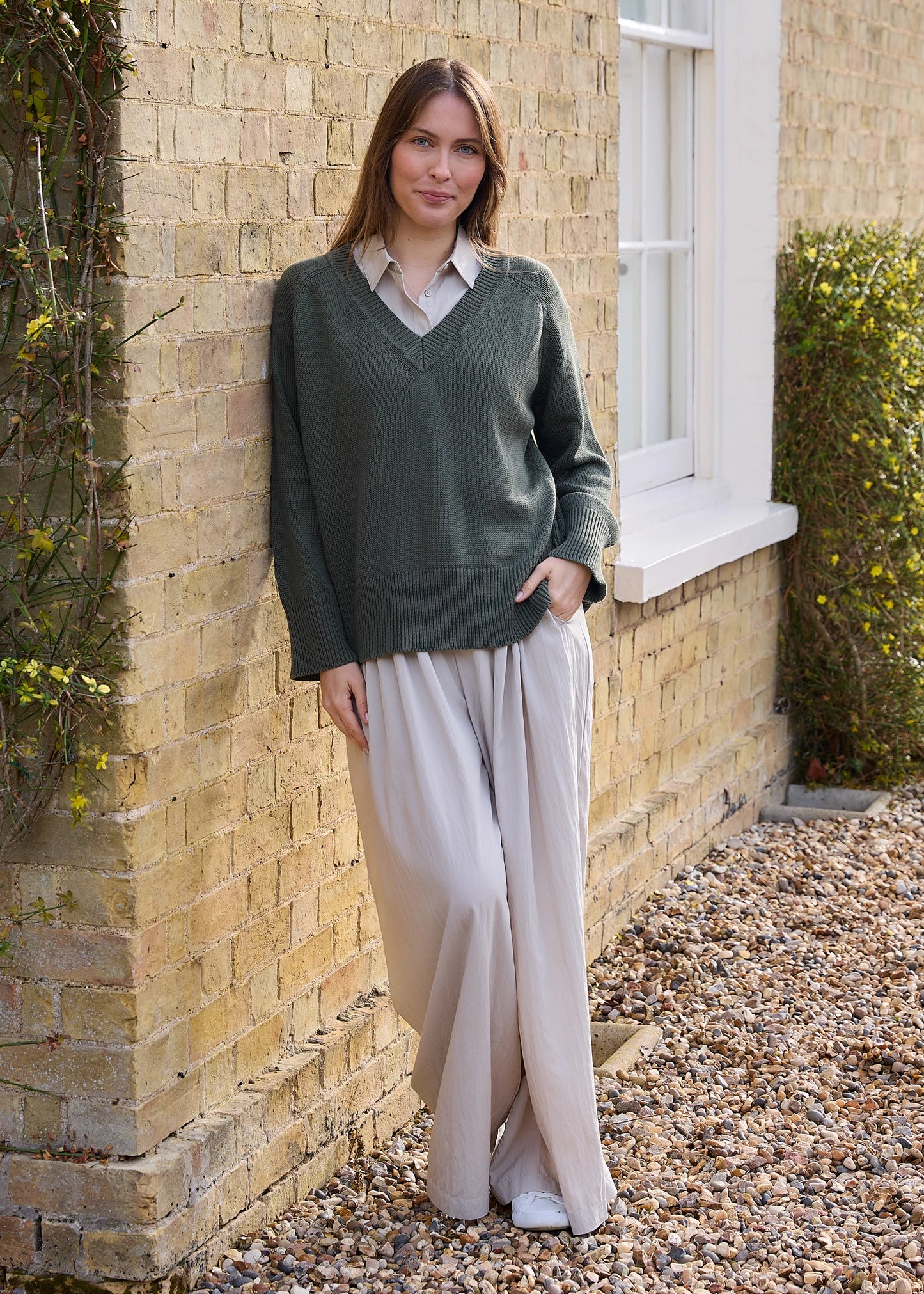 Cotton Mix Roll Edge v Neck Jumper - Various Colours