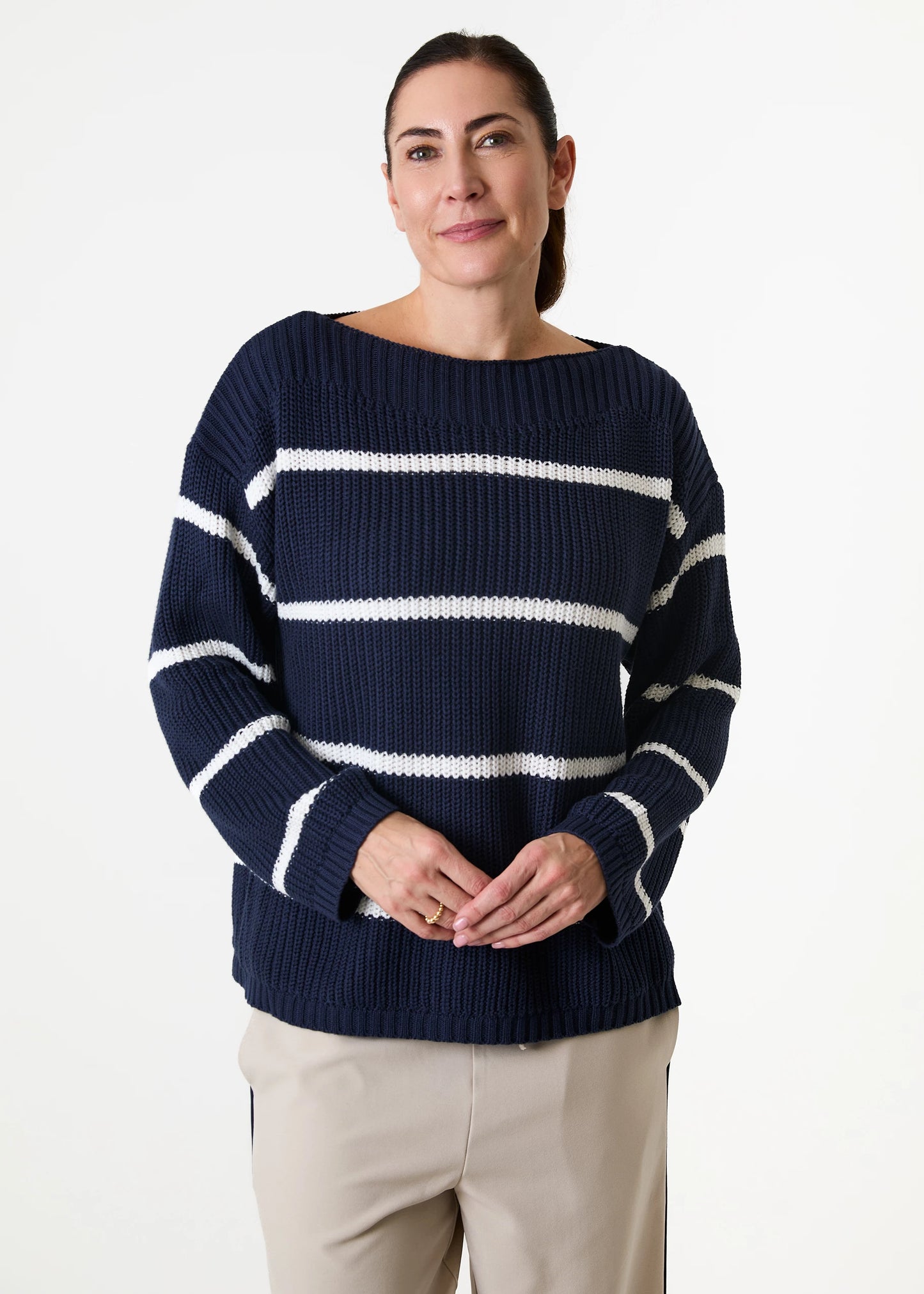 Cotton Mix Boat Neck Stripe Jumper - Various Colours