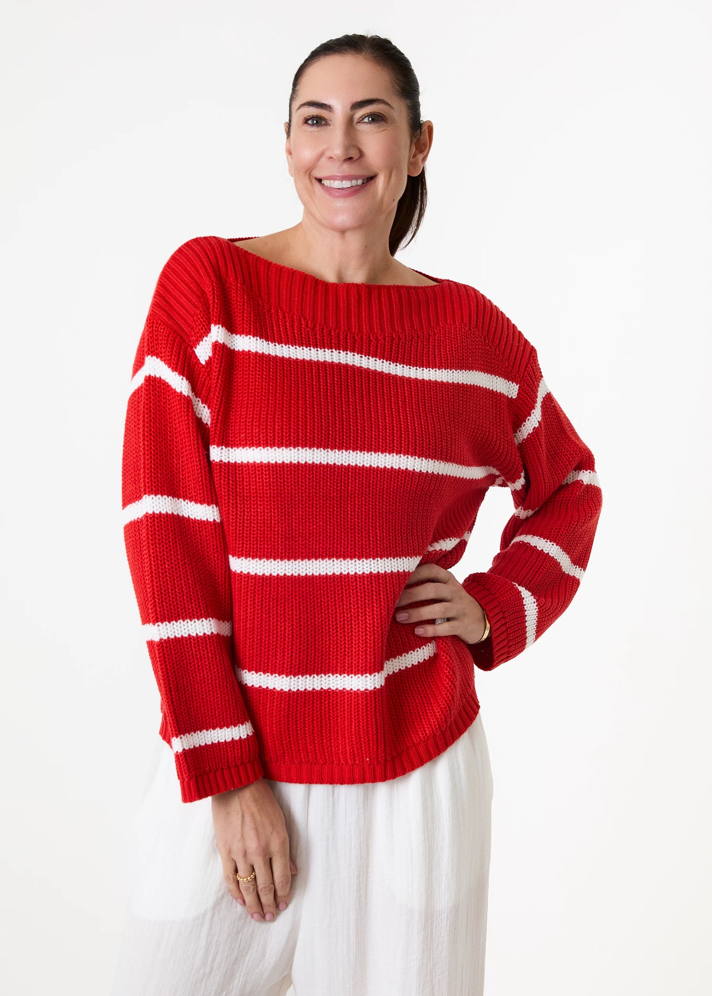 Cotton Mix Boat Neck Stripe Jumper - Various Colours
