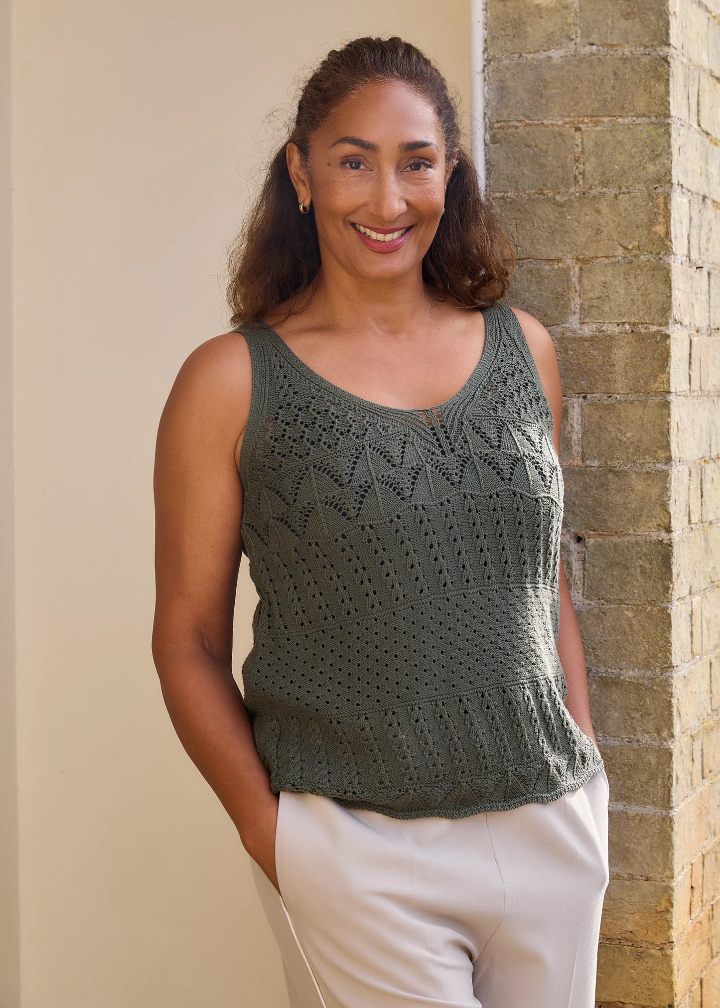 Cotton Mix Pointelle V Neck Vest Top - Various Colours