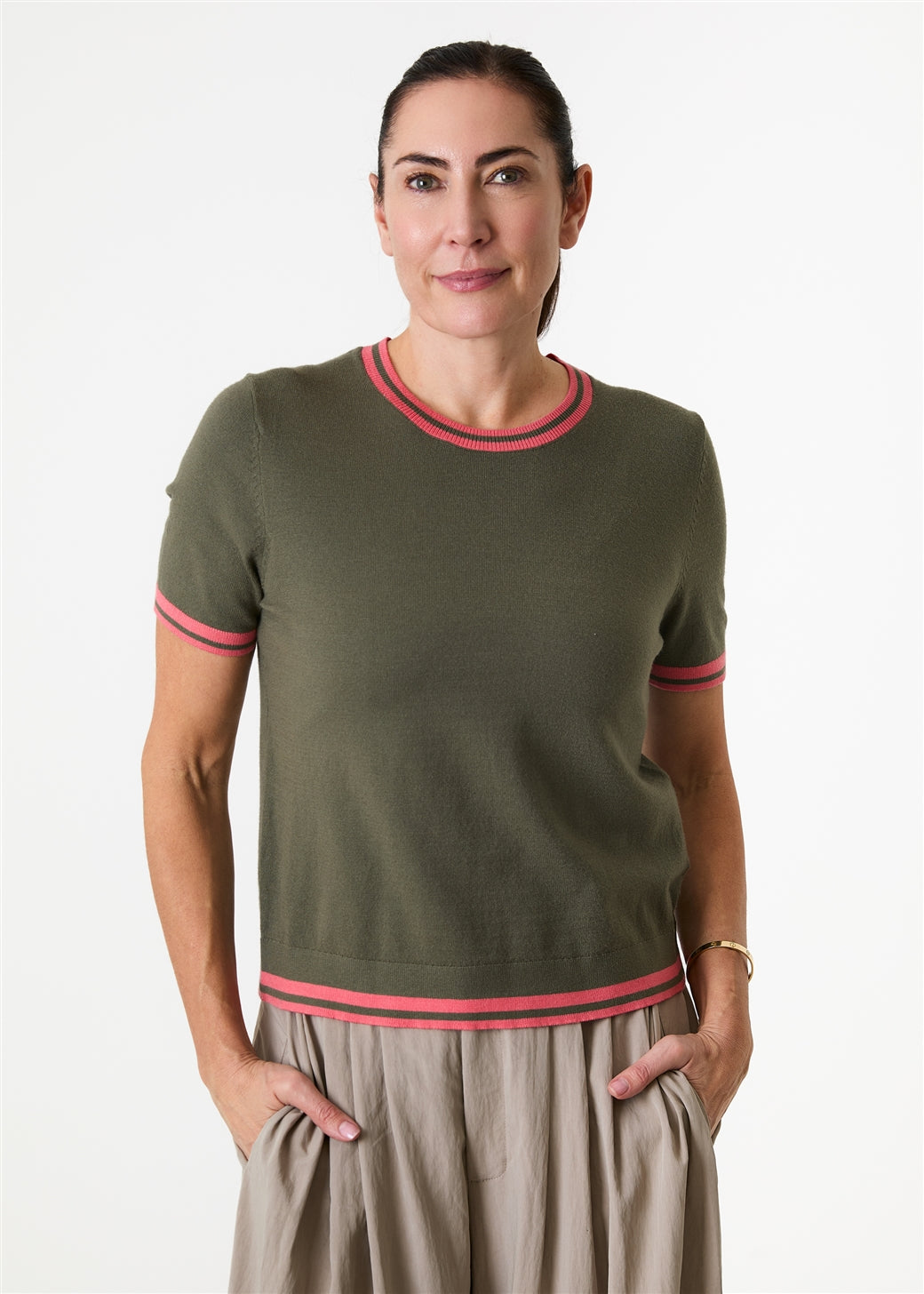 Cashmere Like Crew Neck Tipped Detail Jumper