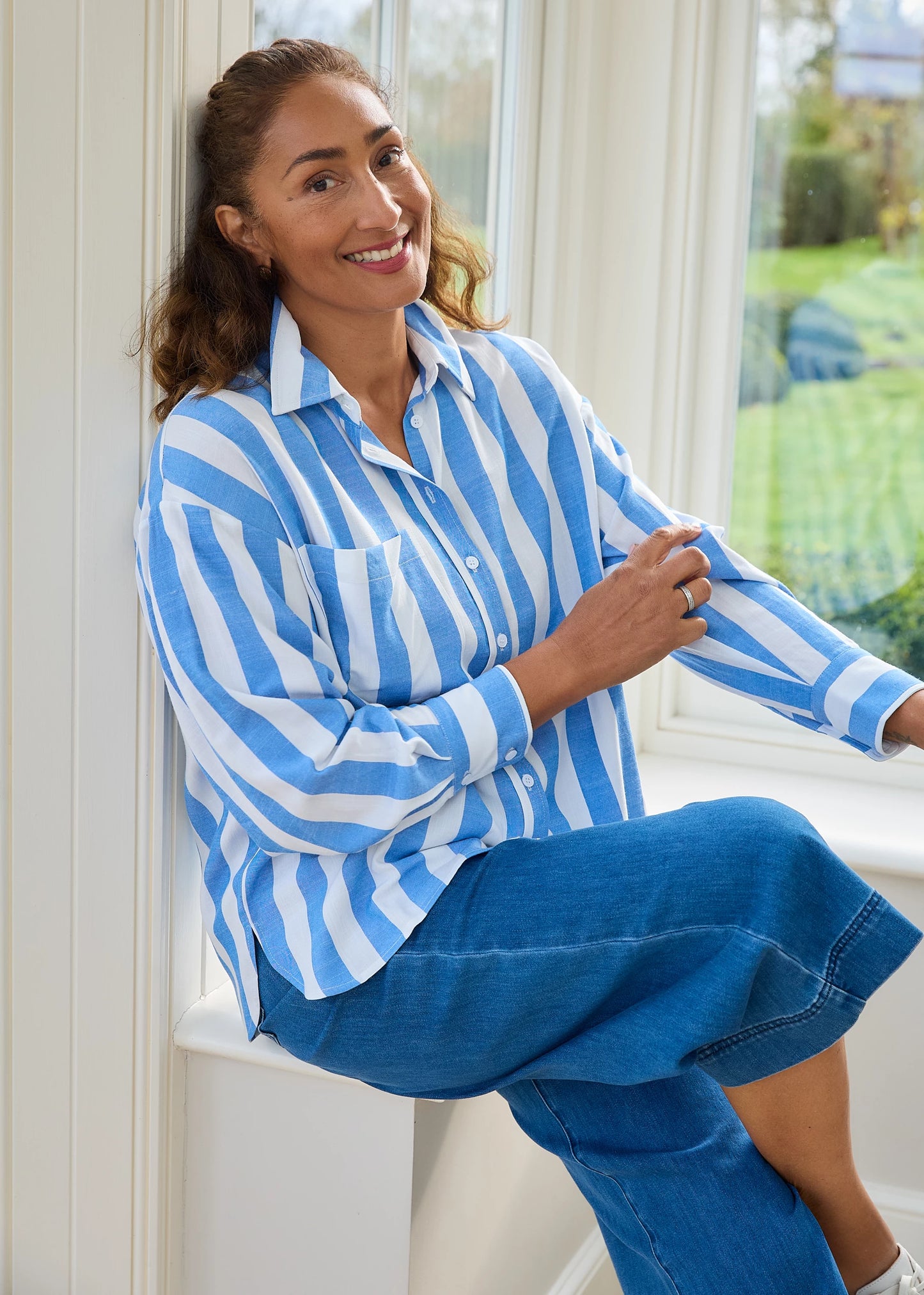 Wide Stripe Patch Pocket Shirt - Black & White or Blue & White