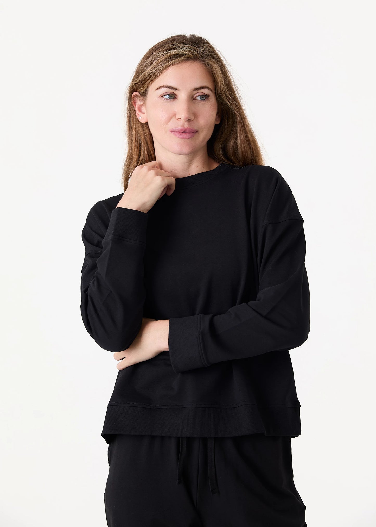 Crew Neck Drop Shoulder Sweatshirt - Blue, Khaki, Black & Navy