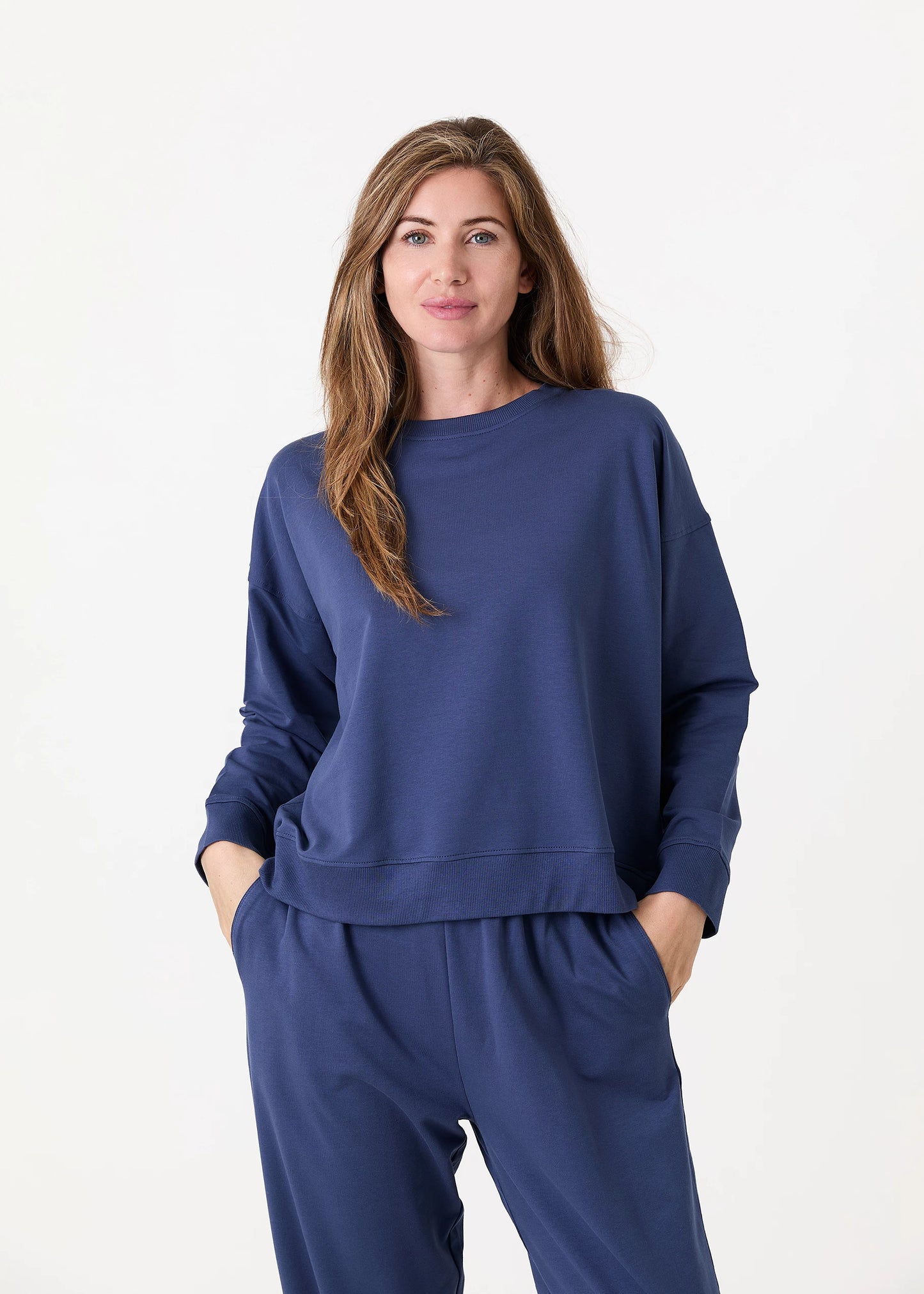 Crew Neck Drop Shoulder Sweatshirt - Blue, Khaki, Black & Navy