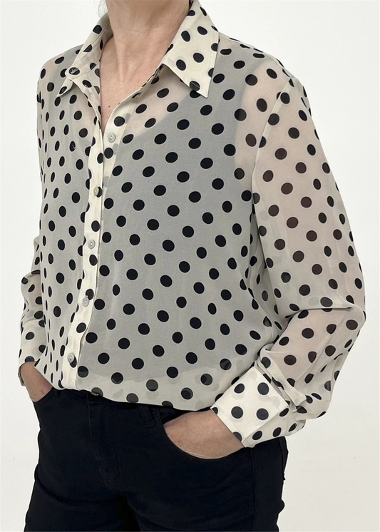 Polka Dot Button Through Shirt - Ivory & Black