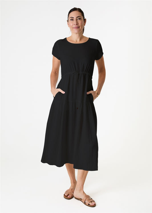 Round Neck Empire Line Drawstring - Black or Beige