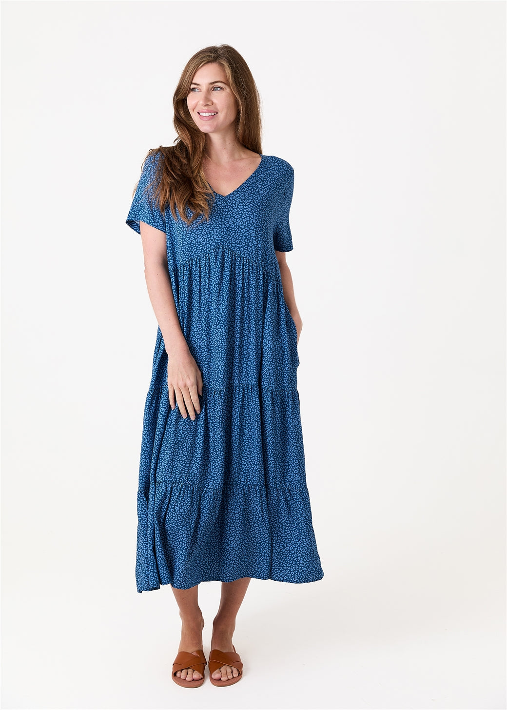 Mini Leopard Print V Neck Short Sleeve Tiered Dress