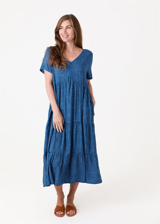 Mini Leopard Print V Neck Short Sleeve Tiered Dress