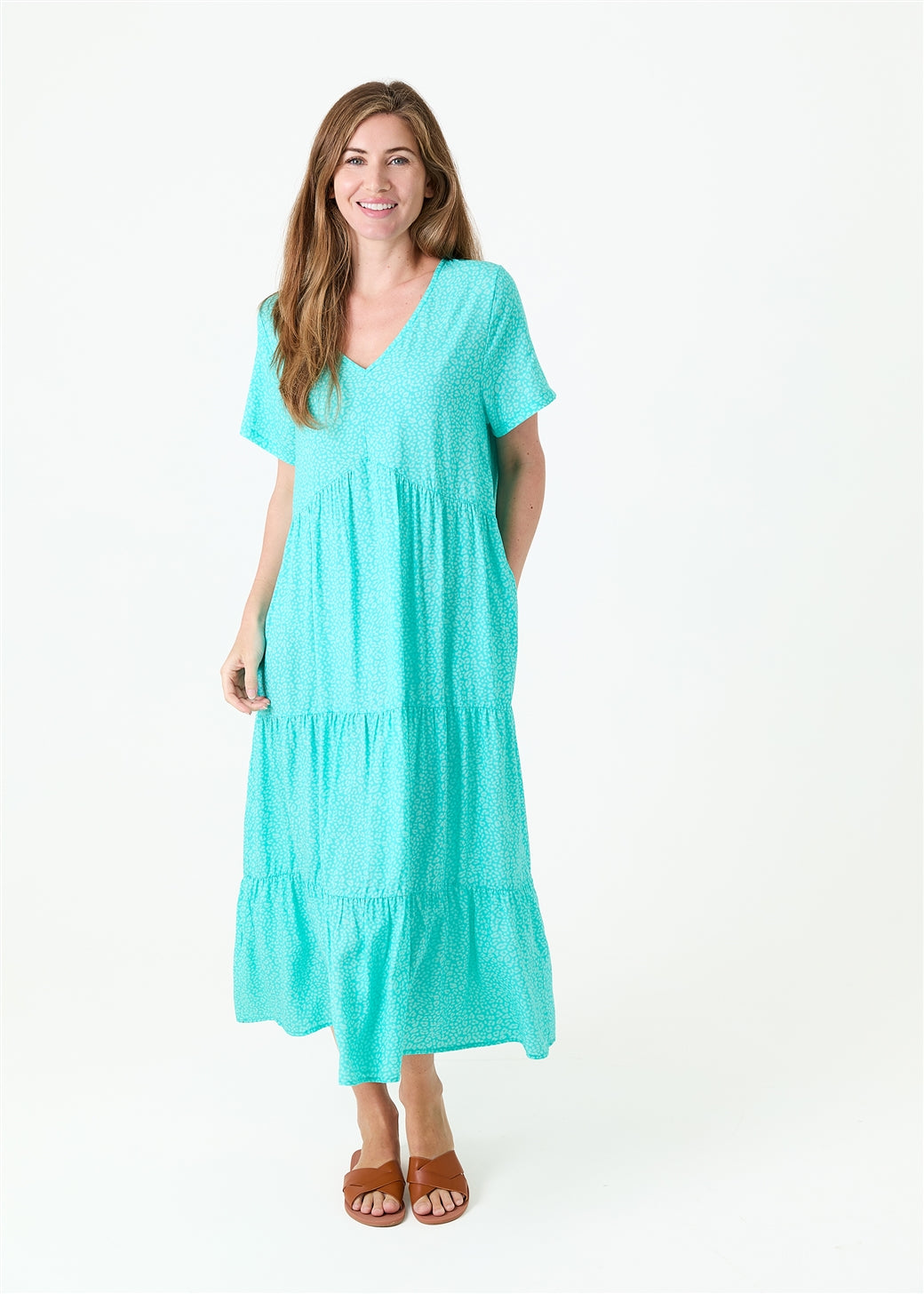 Mini Leopard Print V Neck Short Sleeve Tiered Dress