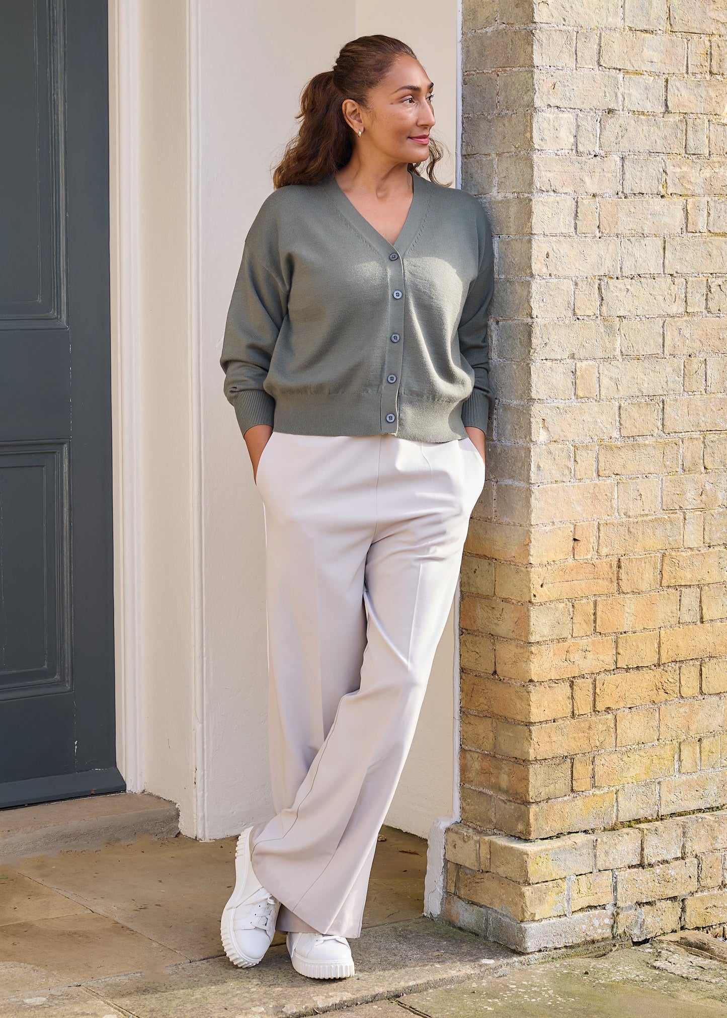 Wide Panel Trouser - Stone & Black Piping