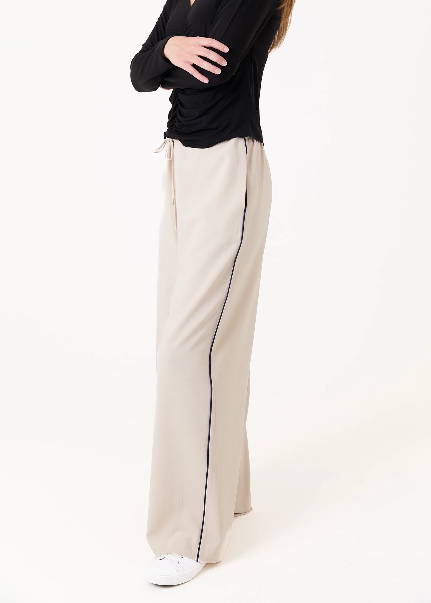 Wide Panel Trouser - Stone & Black Piping