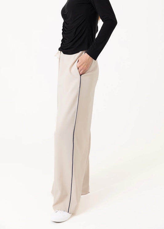 Wide Panel Trouser - Stone & Black Piping