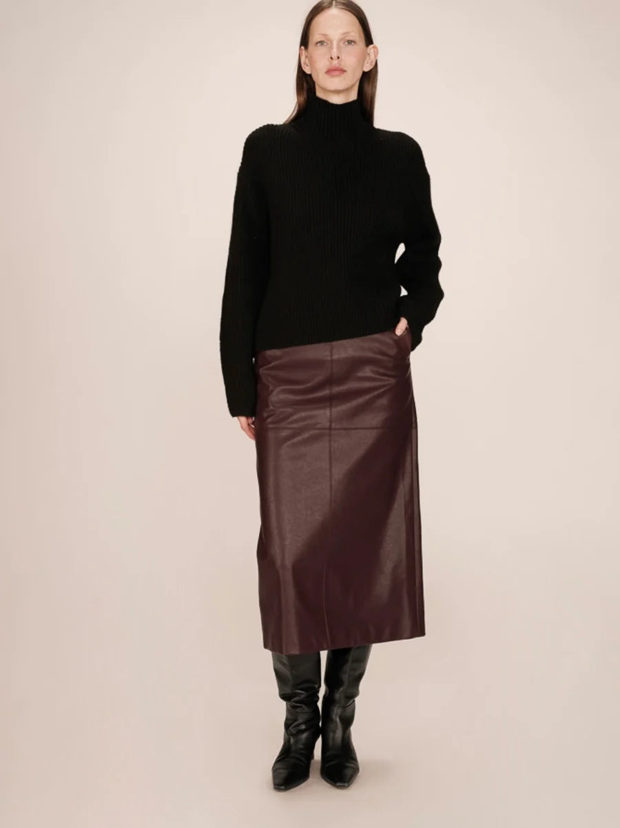 Vegan Leather A LIne Maxi Skirt - Wine