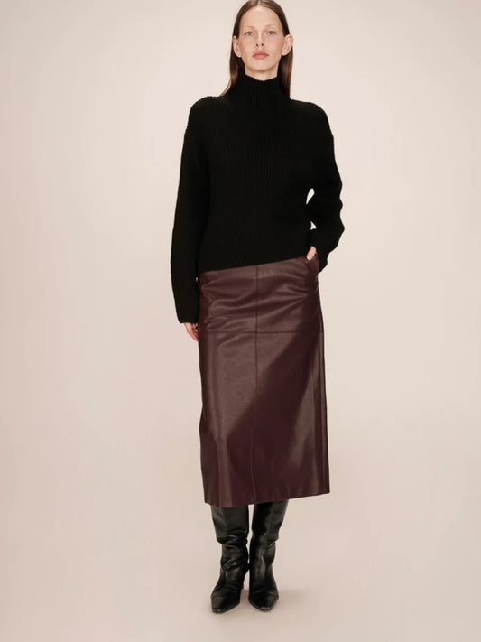 Vegan Leather A LIne Maxi Skirt - Wine