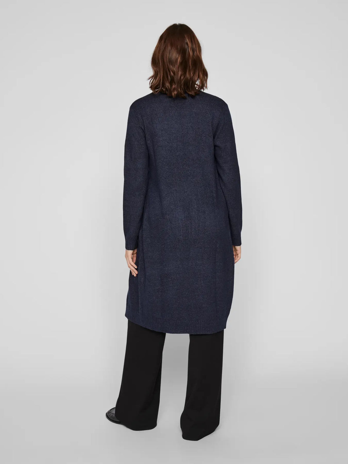 Long Knitted Cardigan - Navy Blue Melange