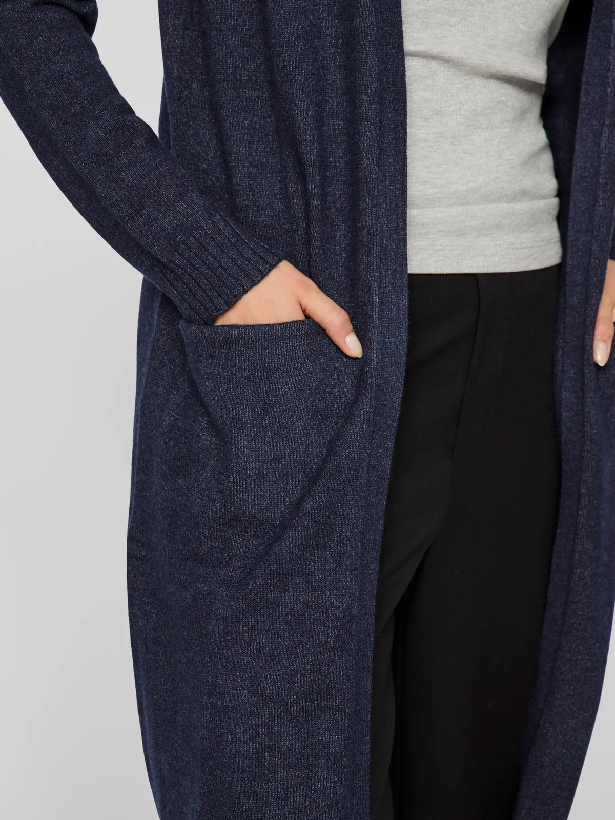 Long Knitted Cardigan - Navy Blue Melange