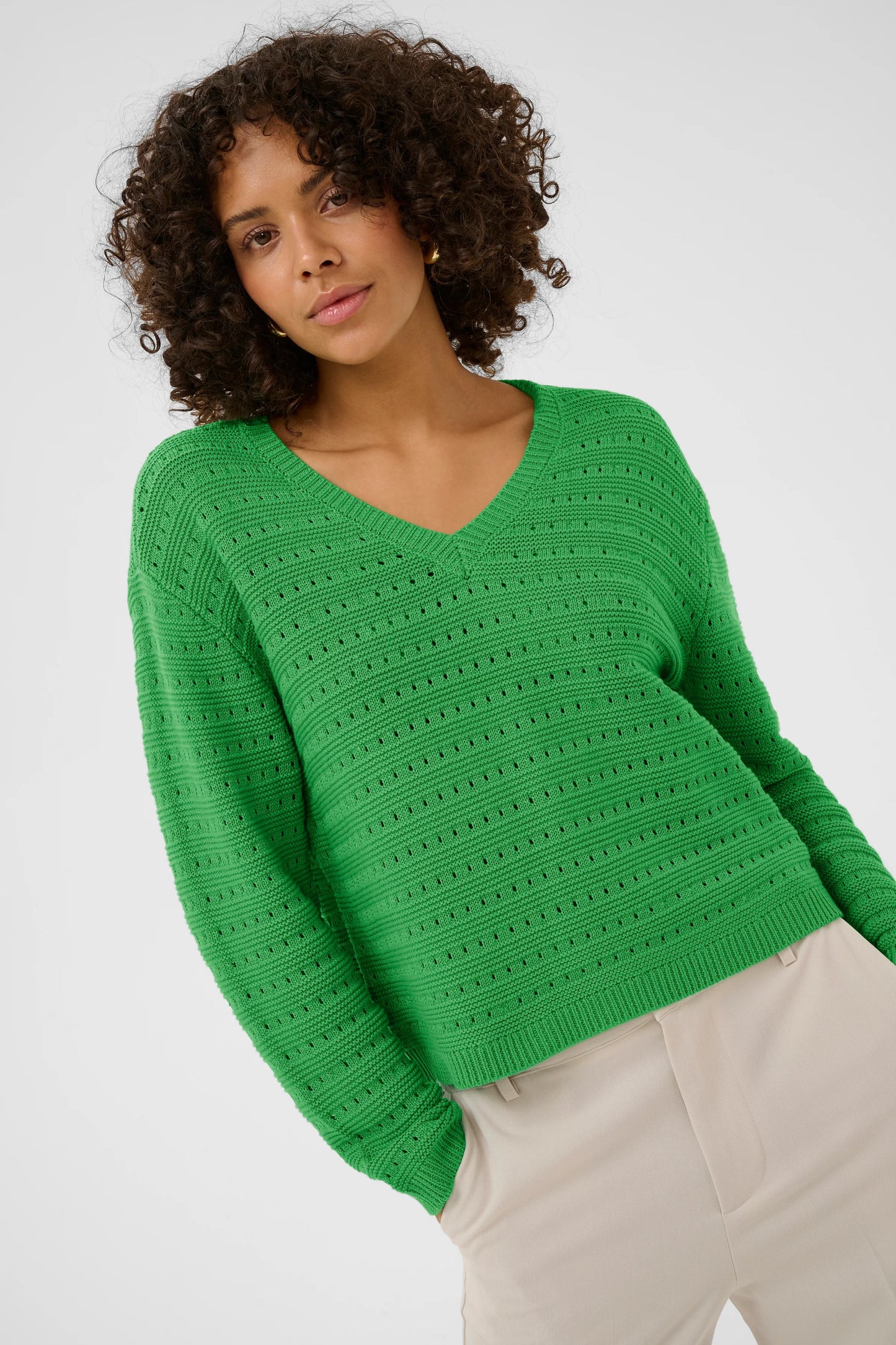V Neck Jumper - Bright Green