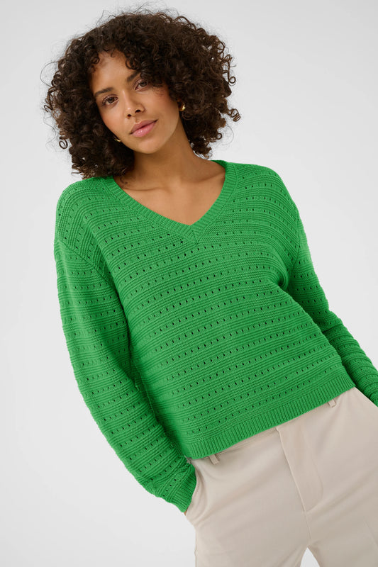V Neck Jumper - Bright Green