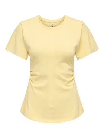 Cotton T-shirt With Side Ruched Detail - Lemon or White