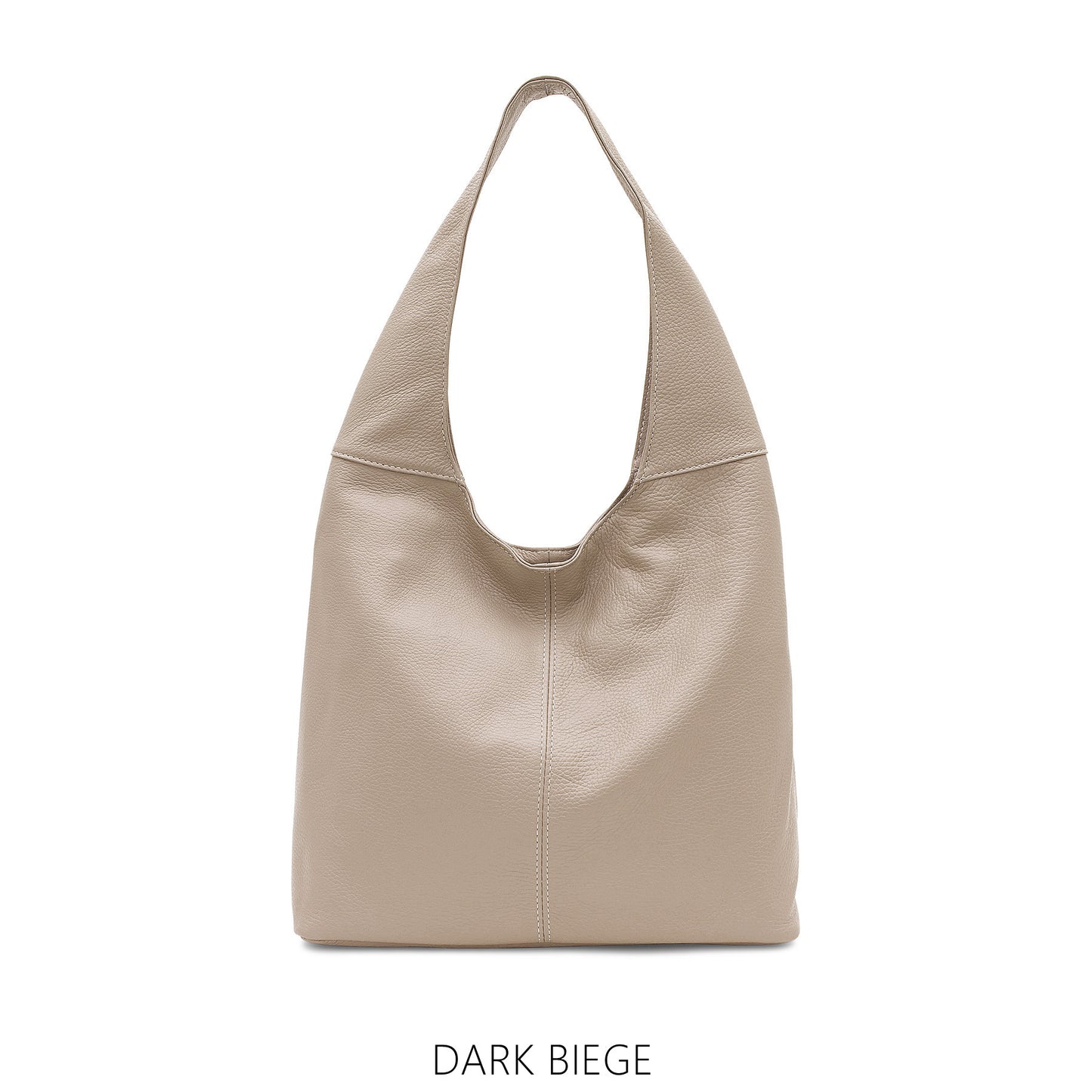 Leather Plain Hobo Bag - Beige