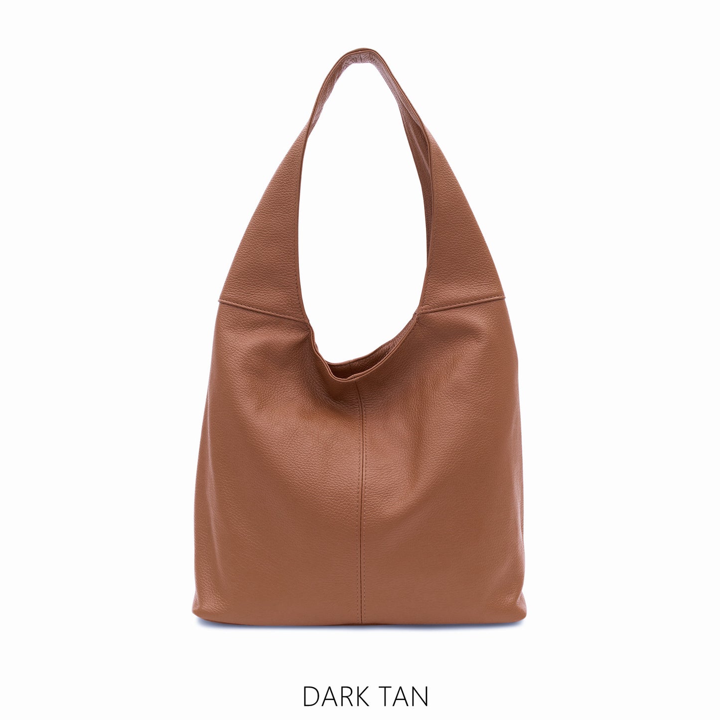 Leather Plain Hobo Bag - Tan