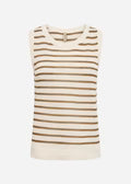 Sleeveless Stripe Lightweight Knitted Top - Oatmeal & Black or Oatmeal & Olive