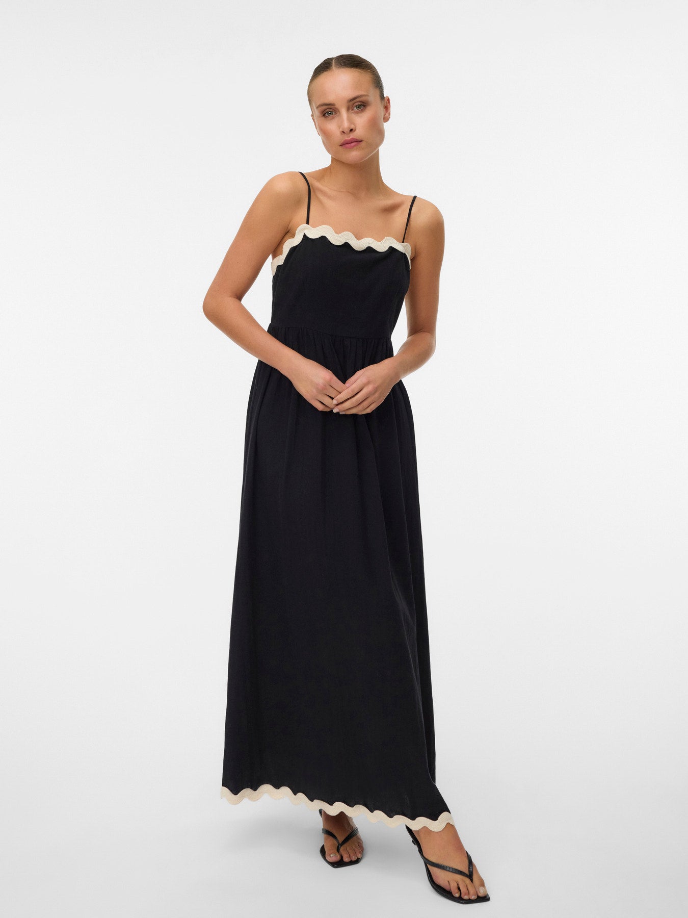Organic Cotton Scallop Trim Dress - Black or Ivory