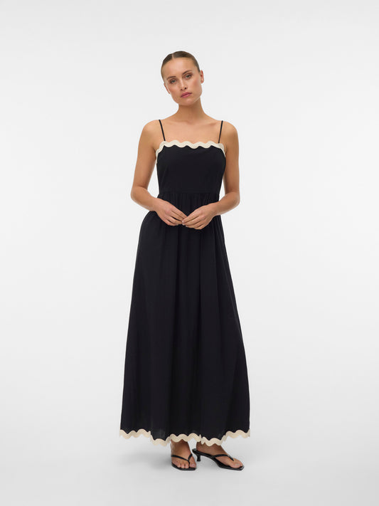 Organic Cotton Scallop Trim Dress - Black or Ivory
