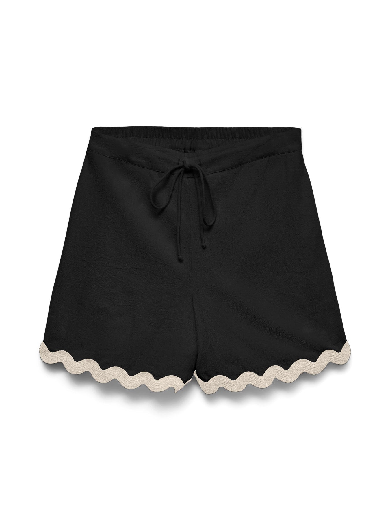Organic Cotton Scallop Trim Shorts - Black or Ivory
